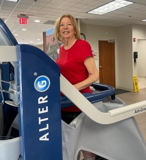Sherry Donnell exercising on the alter G machine